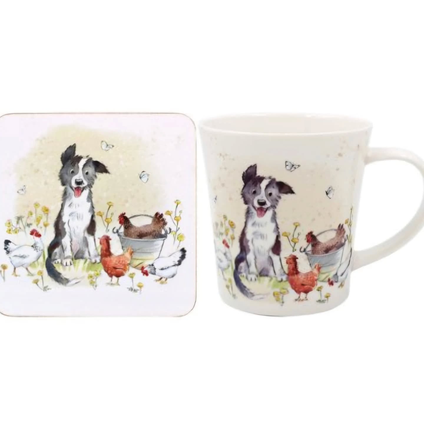 Collie & Hens Mug & Coaster