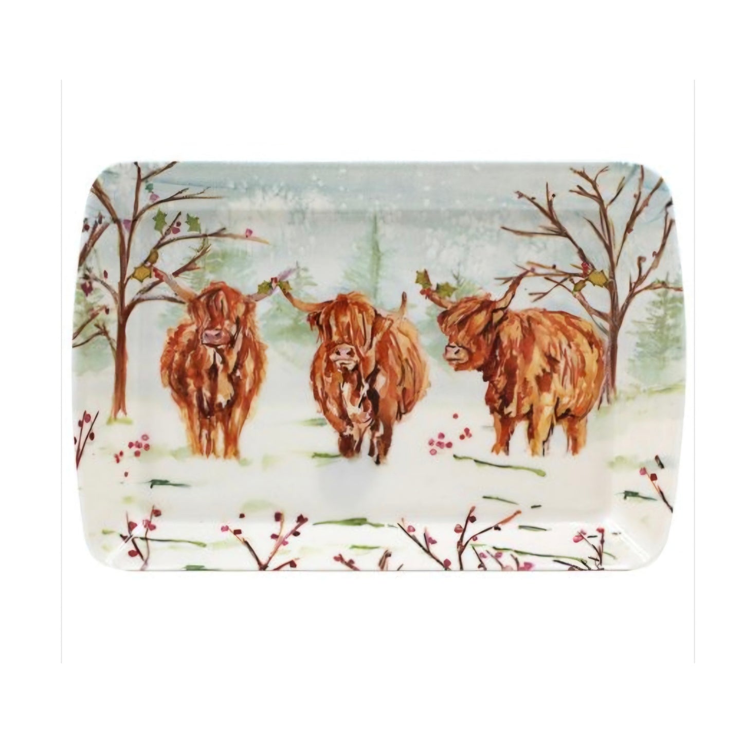 Snowy Highland Cow Small tray