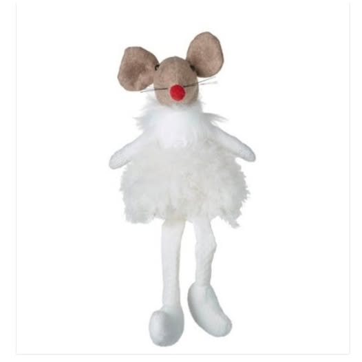 Hanging Fabric Mouse In White Fluffy Dress 18cm