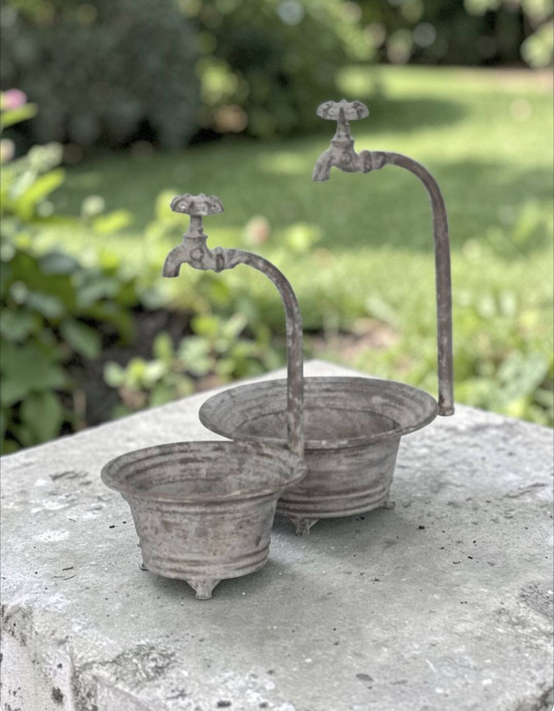 Rustic Iron garden water bowls water taps