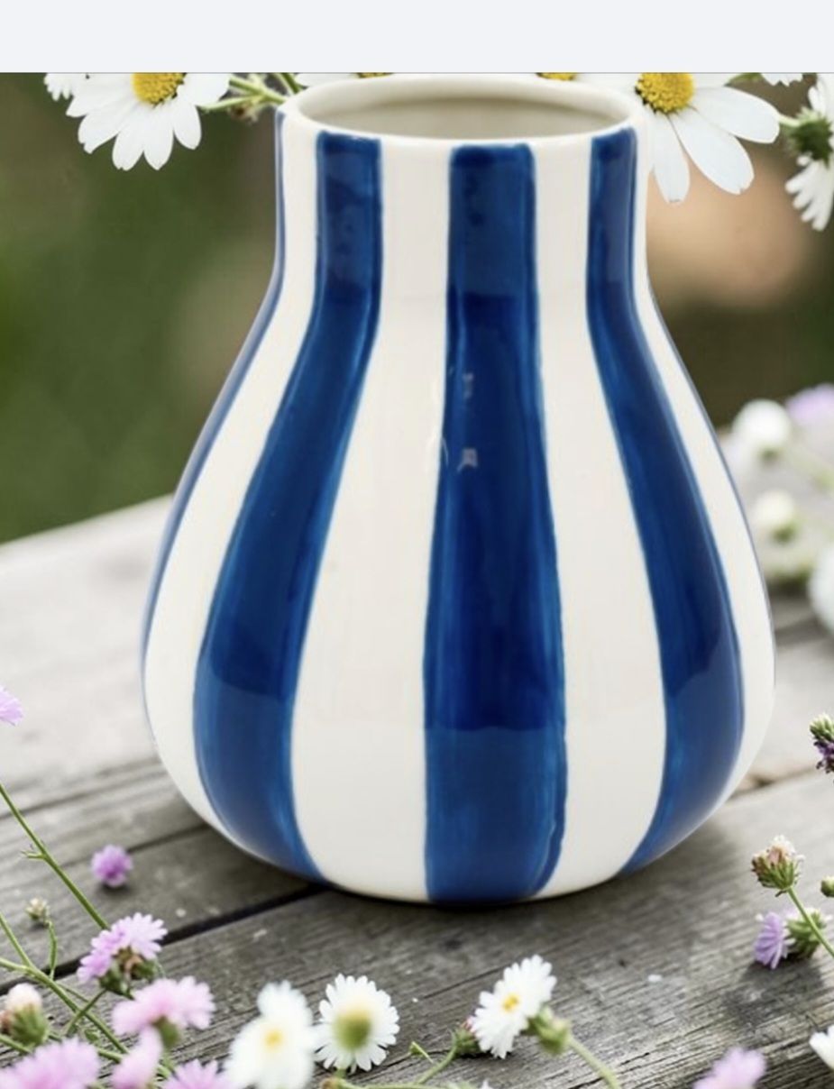 Blue and white striped Vase