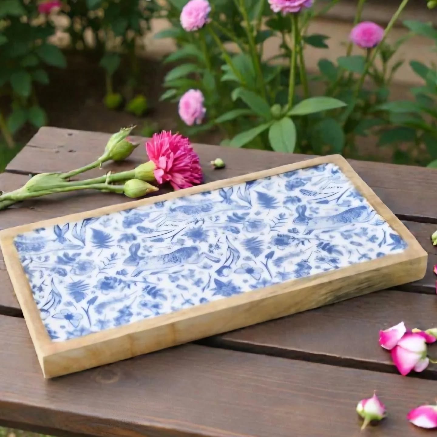 Rabbit Design Enamel Tray, 30cm