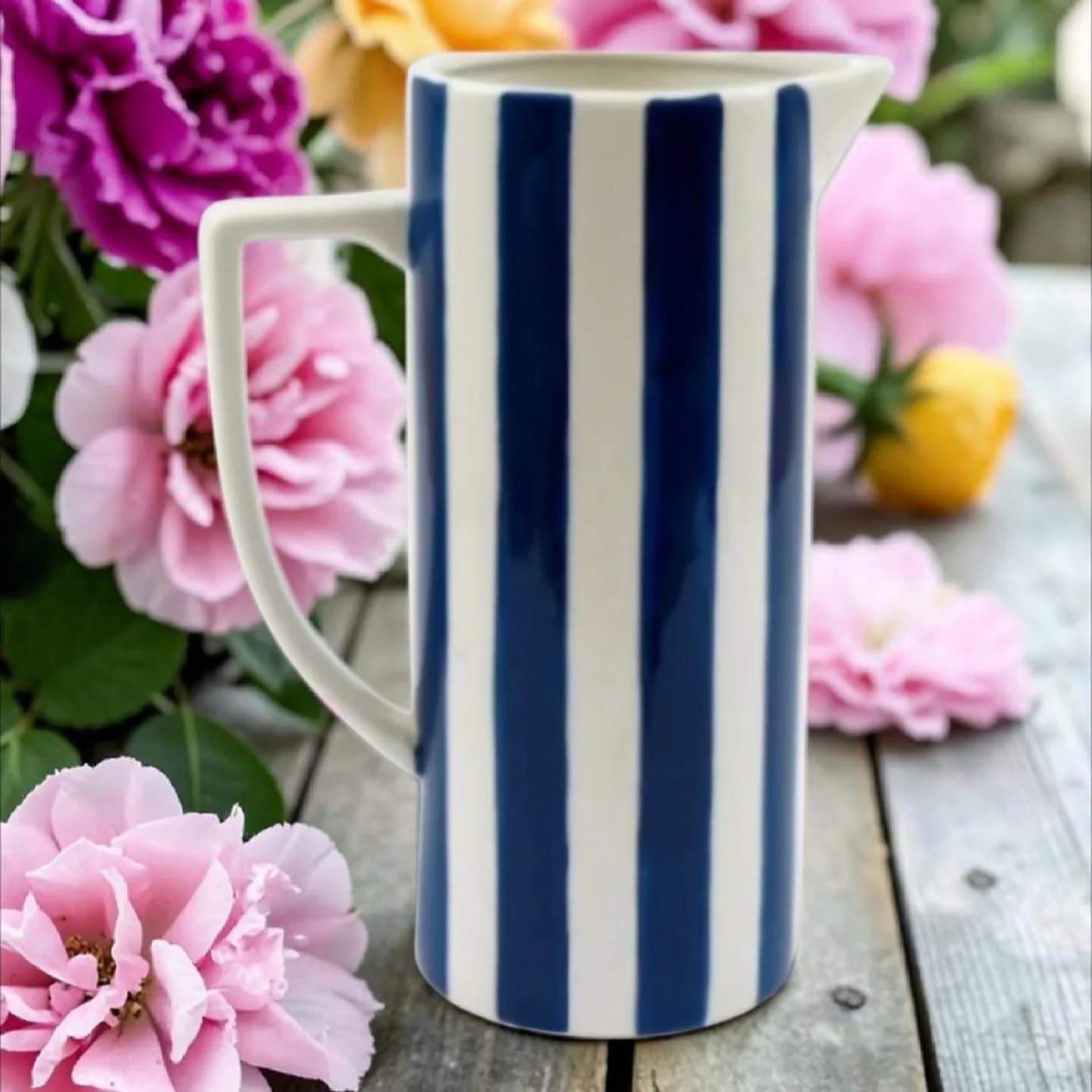Blue Stripe Decorative Vase, 21cm