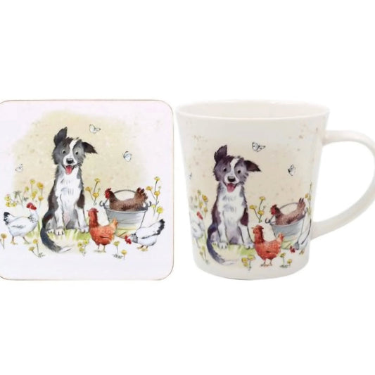 Collie & Hens Mug & Coaster