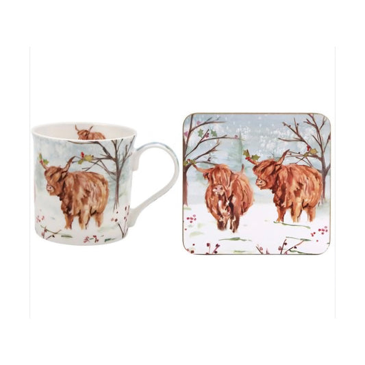 Highland Cow Mug & Coaster, 12cm