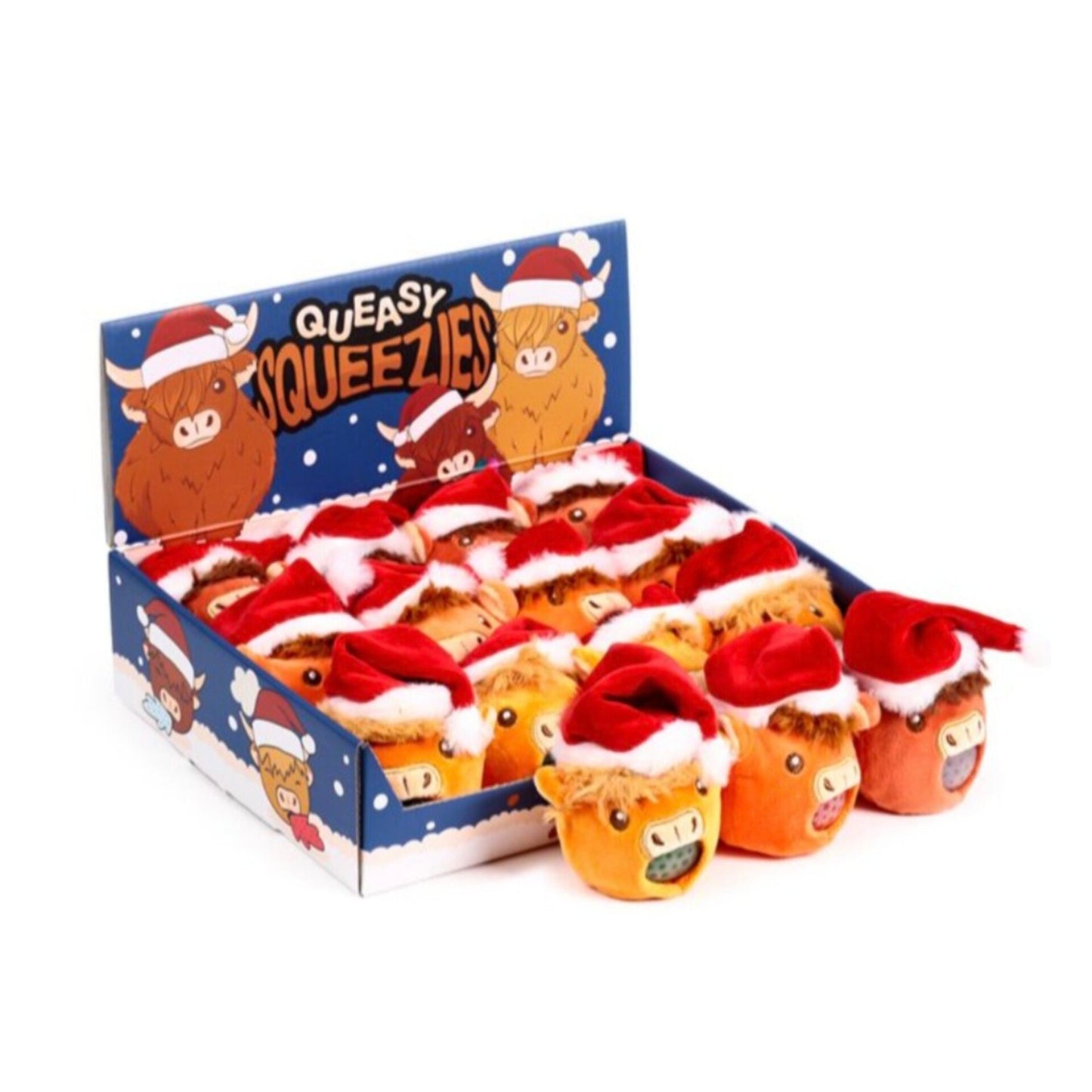 Queasy Squeezies Christmas Hat Highland Coo Plush Squeezy Toy