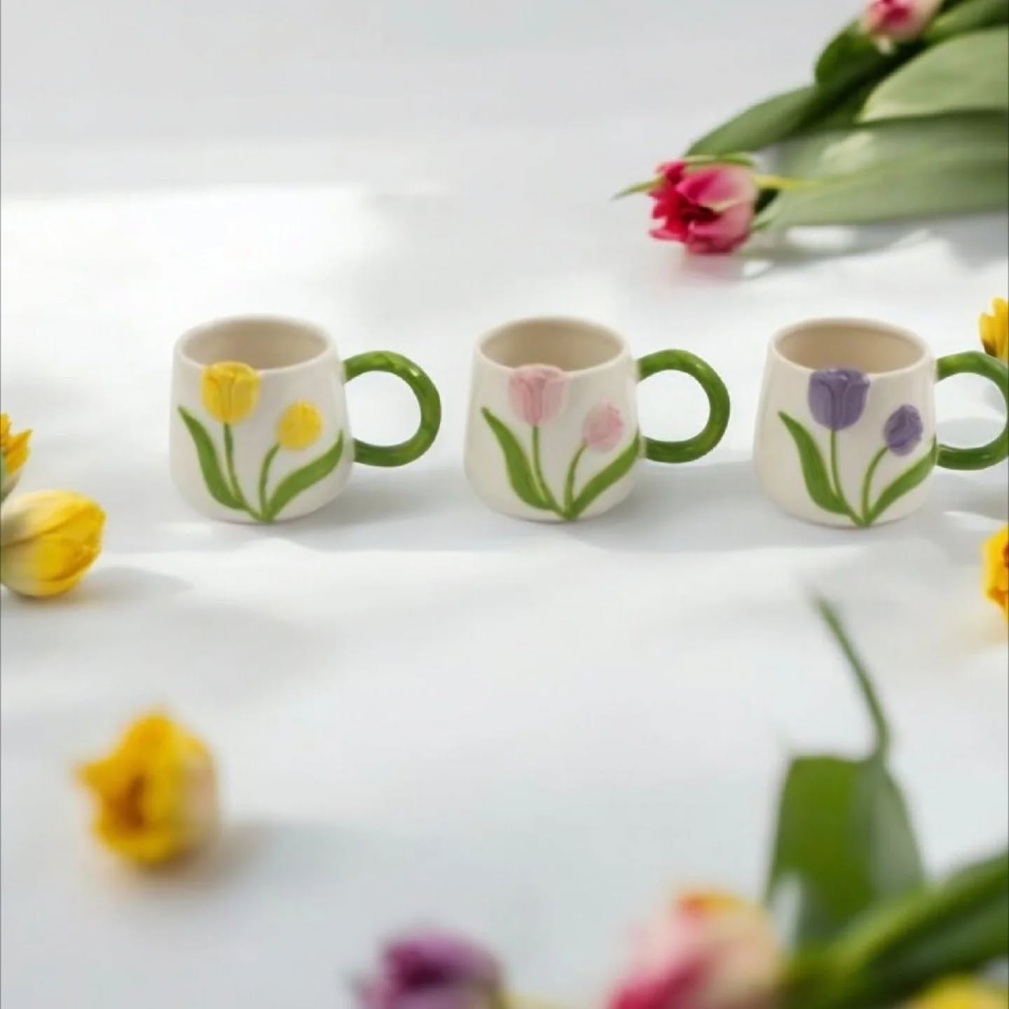 Spring Flower Mugs Trio
