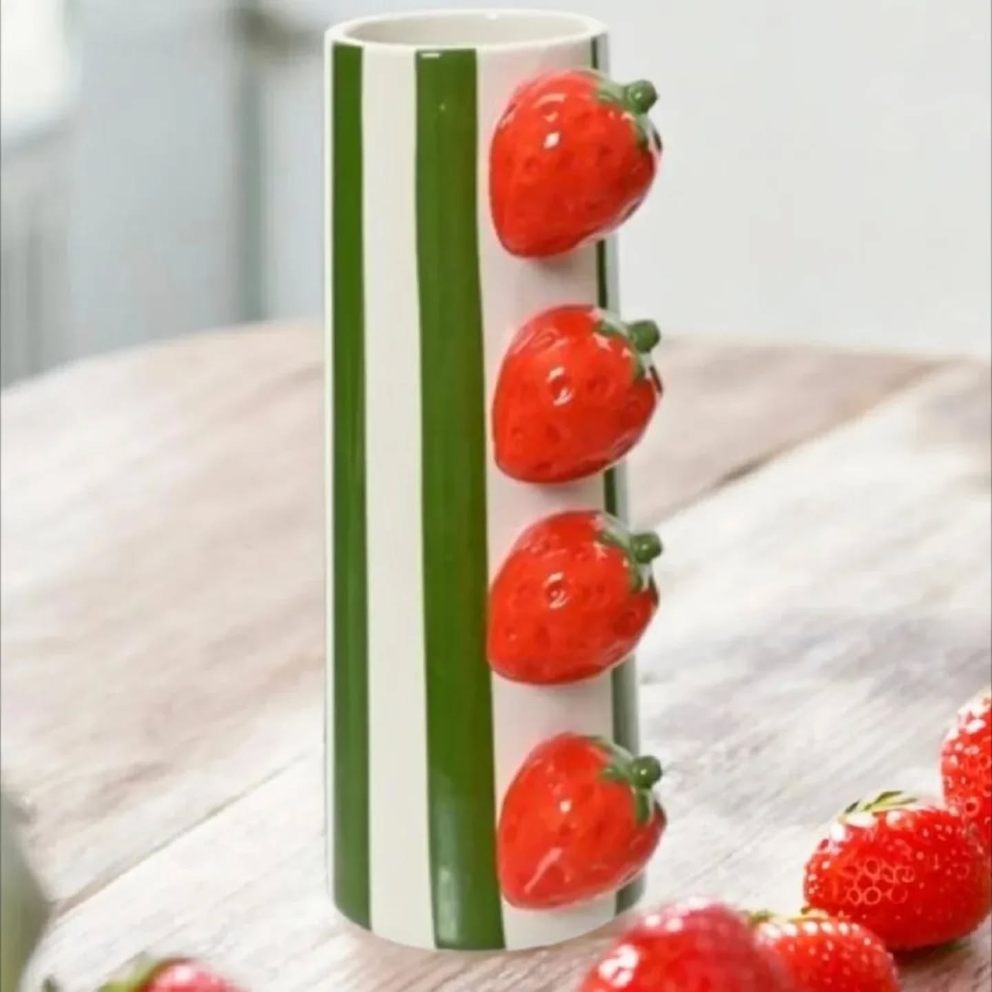 3D Strawberry Striped Vase,