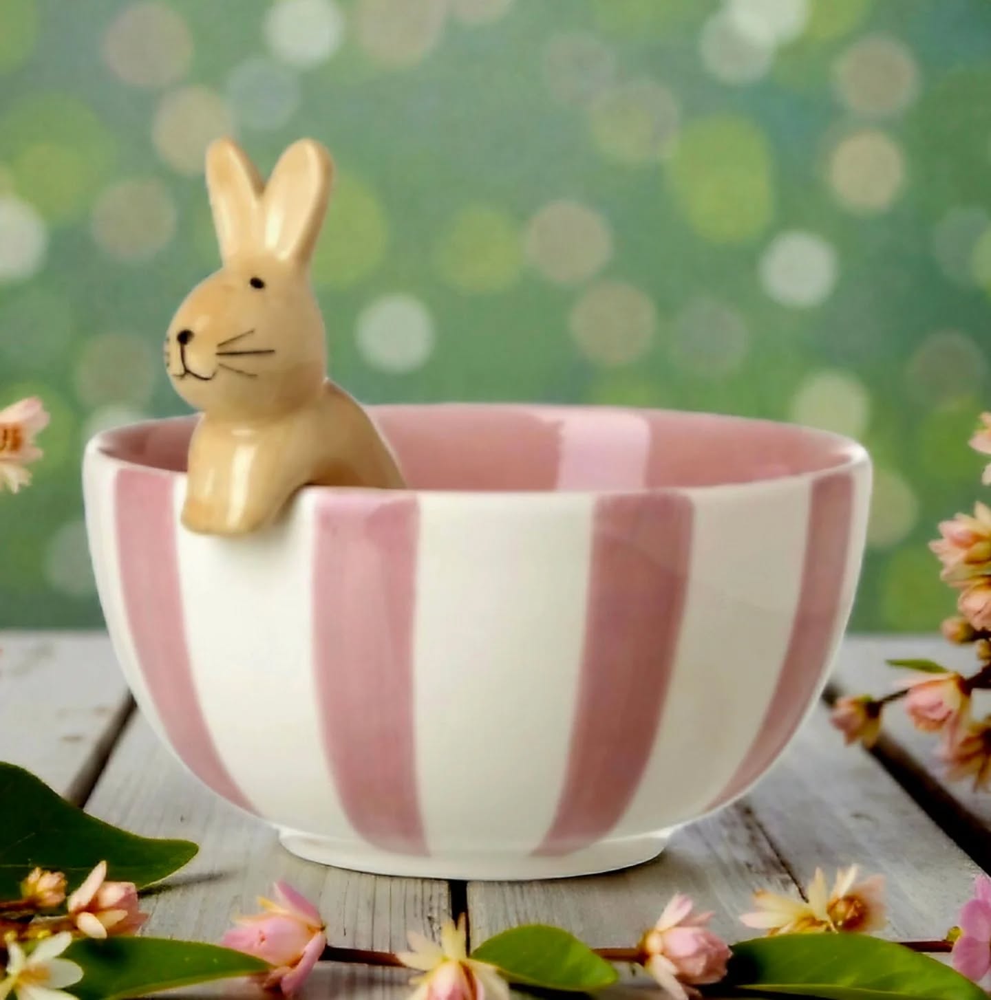 Pink Stripe Rabbit Bowl, 13.2cm