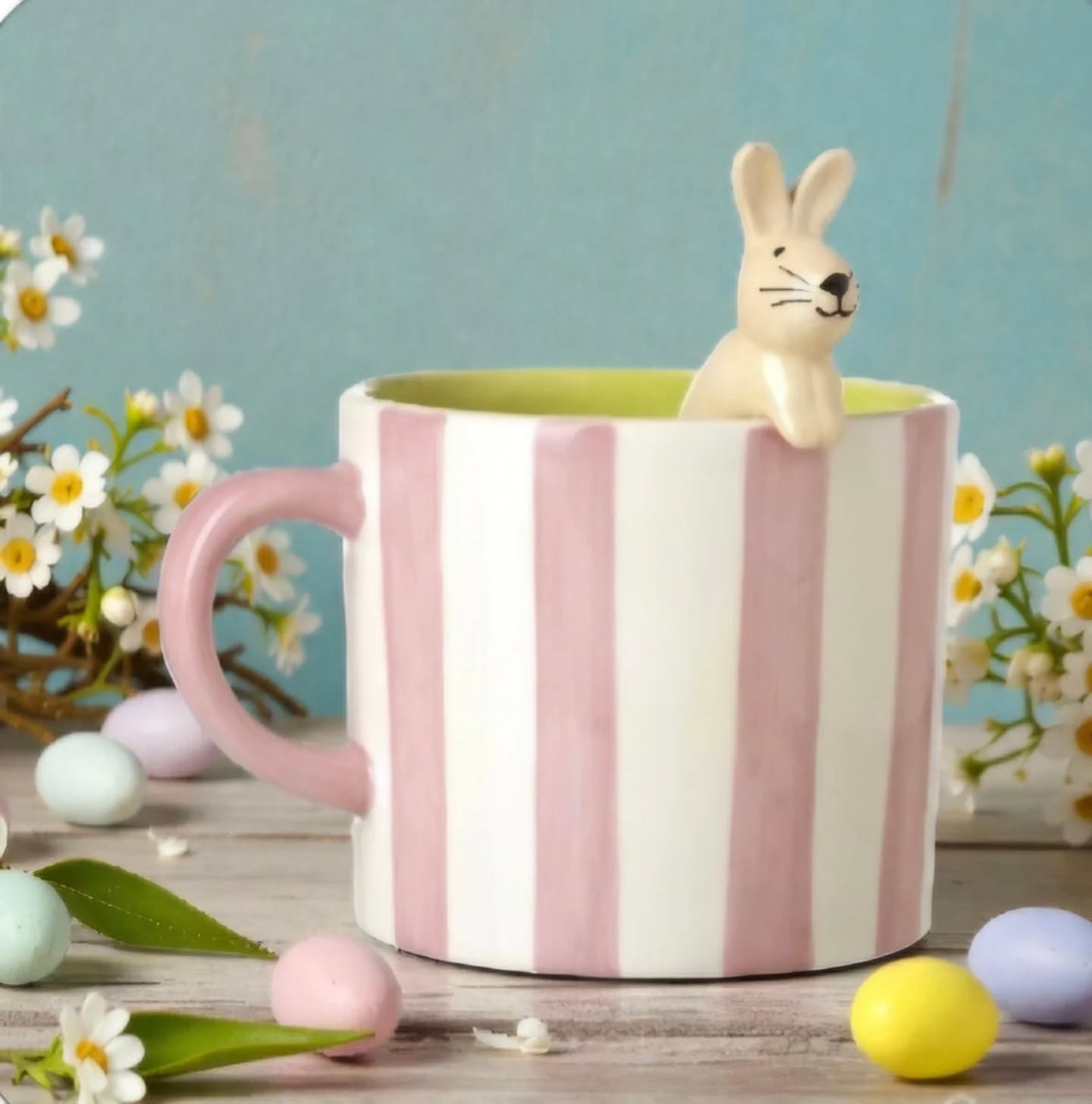 Pink Stripe Rabbit Mug
