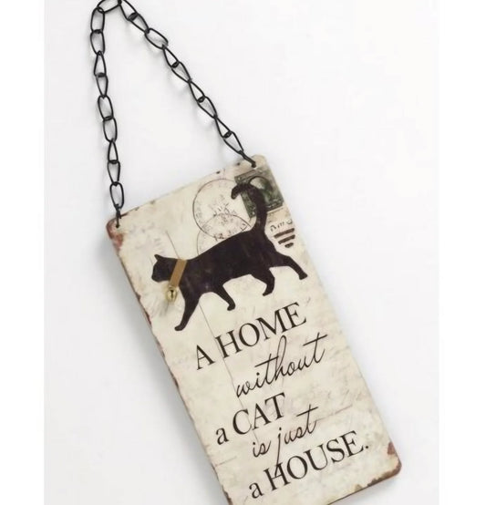 Hanging Wooden Cat Sign, 20cm