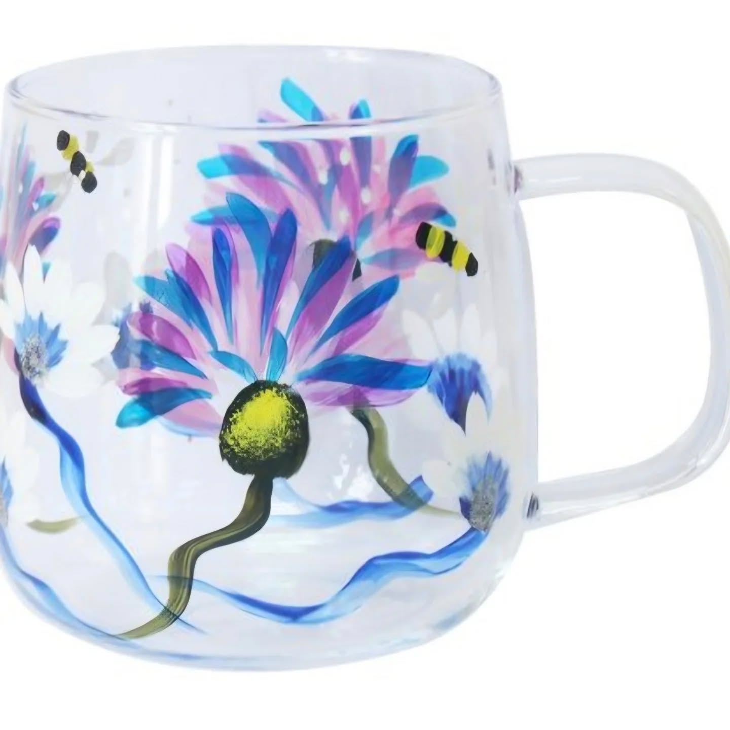 Thistles & Bees Glass Cup, 13cm