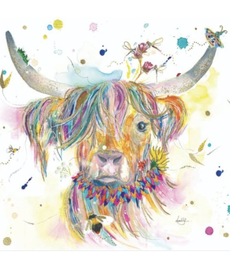 Hettie the Highland Cow Foiled Greeting Card