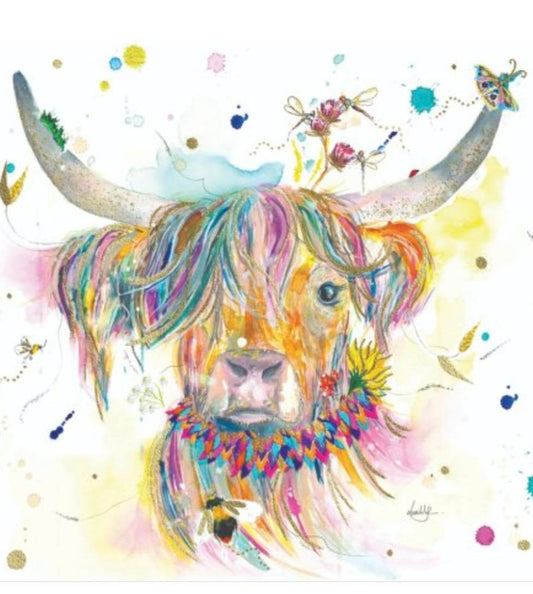 Hettie the Highland Cow Foiled Greeting Card