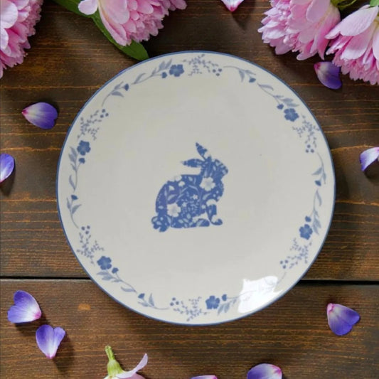 Rabbit Flower Blue Breakfast Plate, 21cm