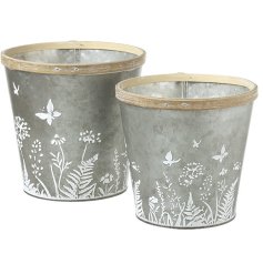 Set of 2 Butterfly & Flower Design Metal Planter
